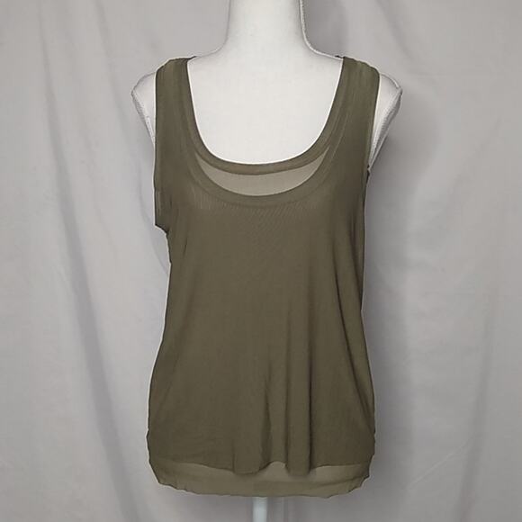 Reserved Tops - Reserved Women's Double Layer Mesh Tank Top Olive